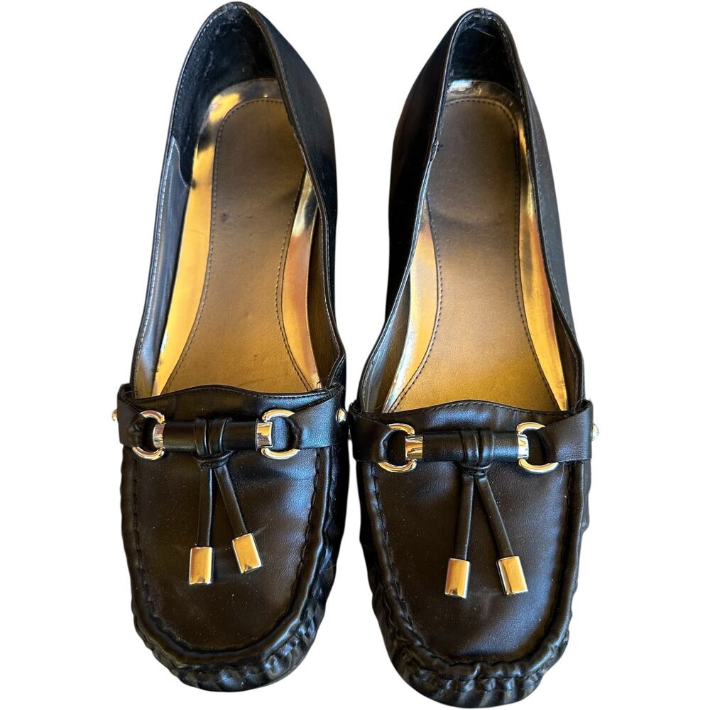Sbicca Black Leather Loafers Womens SZ 10 Moccasin Flats Tassel Detail Comfort
